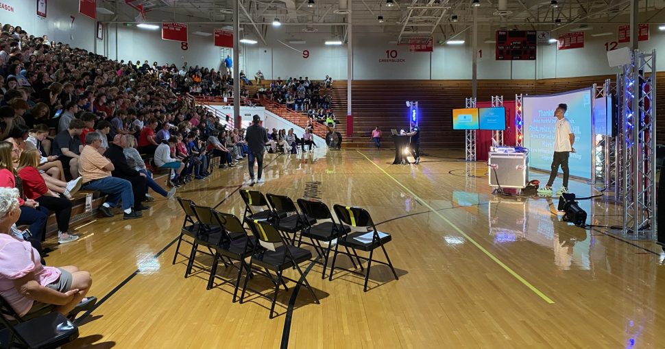 Students participating in the “Get Schooled Tour” by RemedyLIVE interactive mental health program